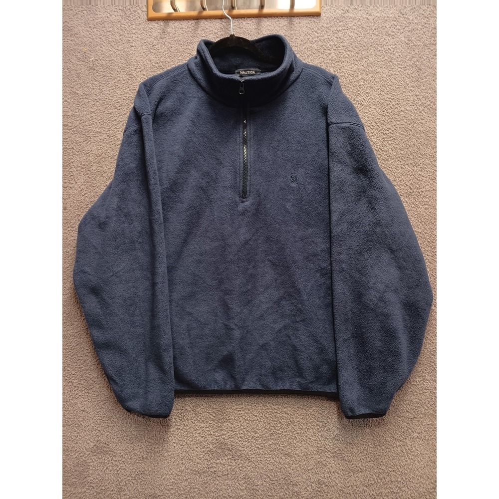 Nautica Men's Fleece‎ Pullover L Navy 1/4 Zip Made in USA